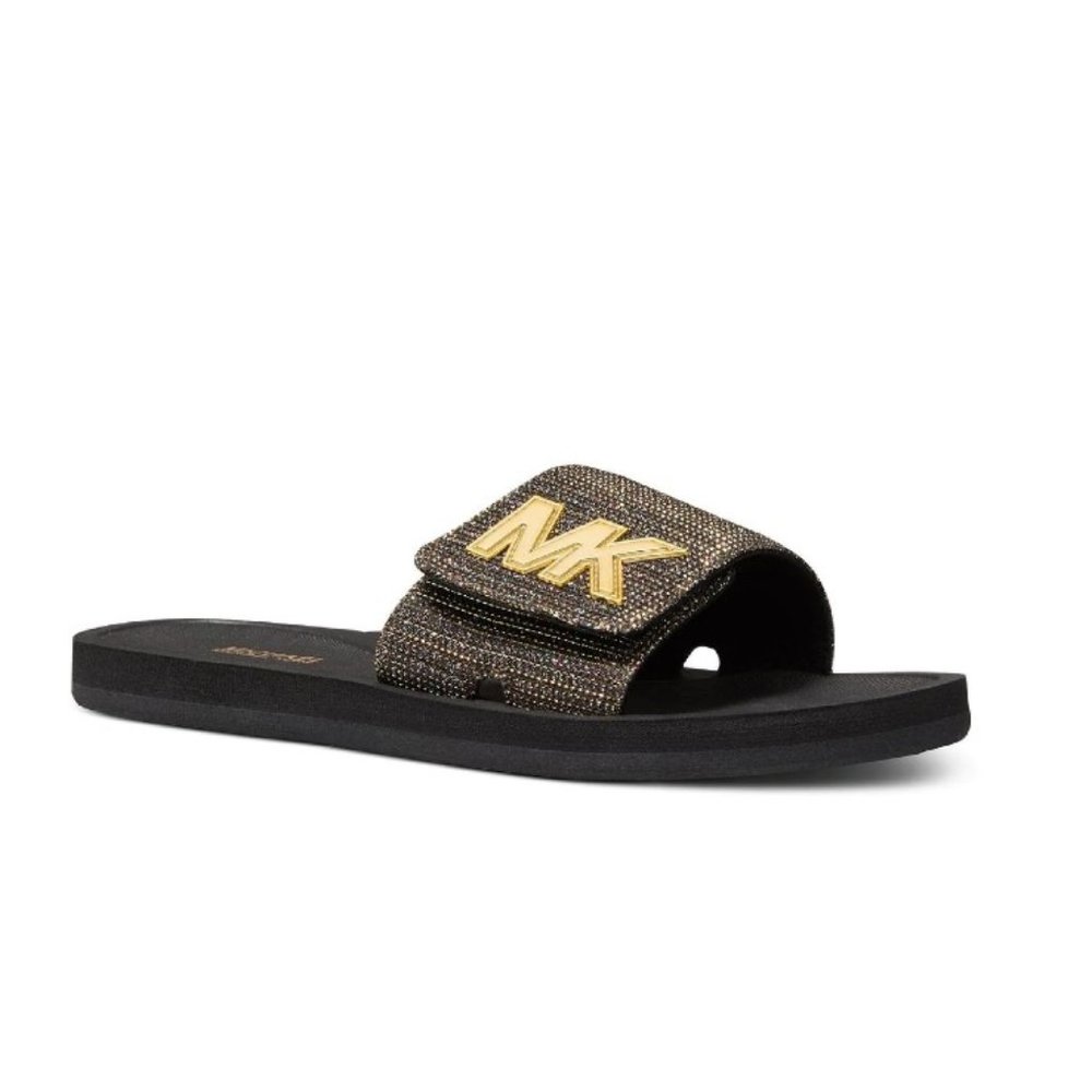 Mk Slide Womens Metallic Chain Slide Sandals